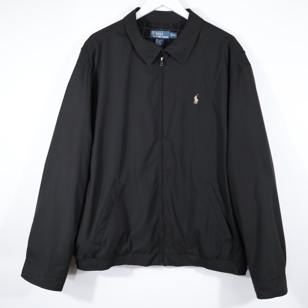 Vintage 90s Polo Ralph Lauren Black Harrington Light Jacket XXL Preppy Dadcore